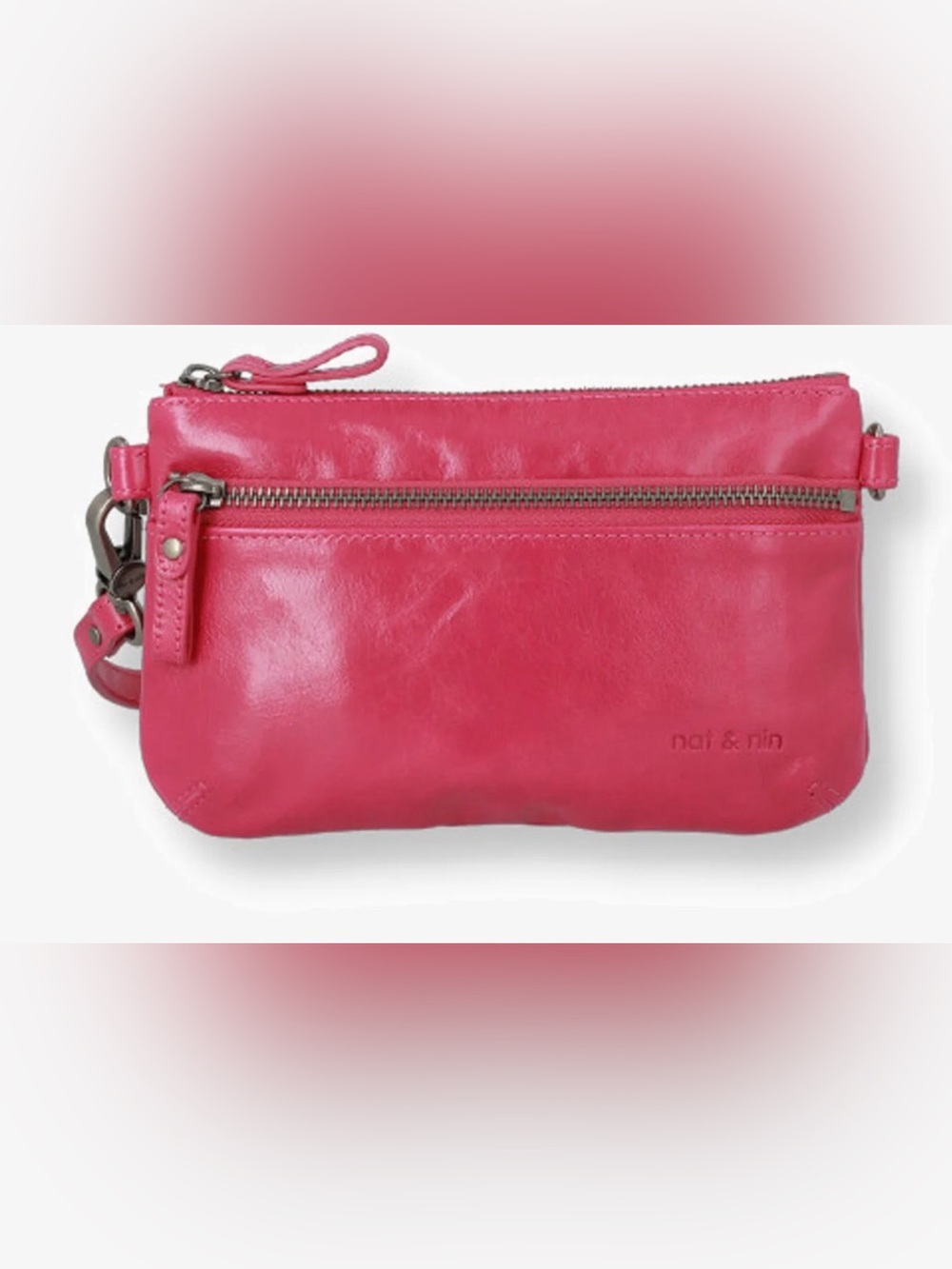 Nat & Nin Pink Leather Crossbody Bag with Front Zip Pocket